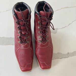 Red Leather Lace-Up Boots